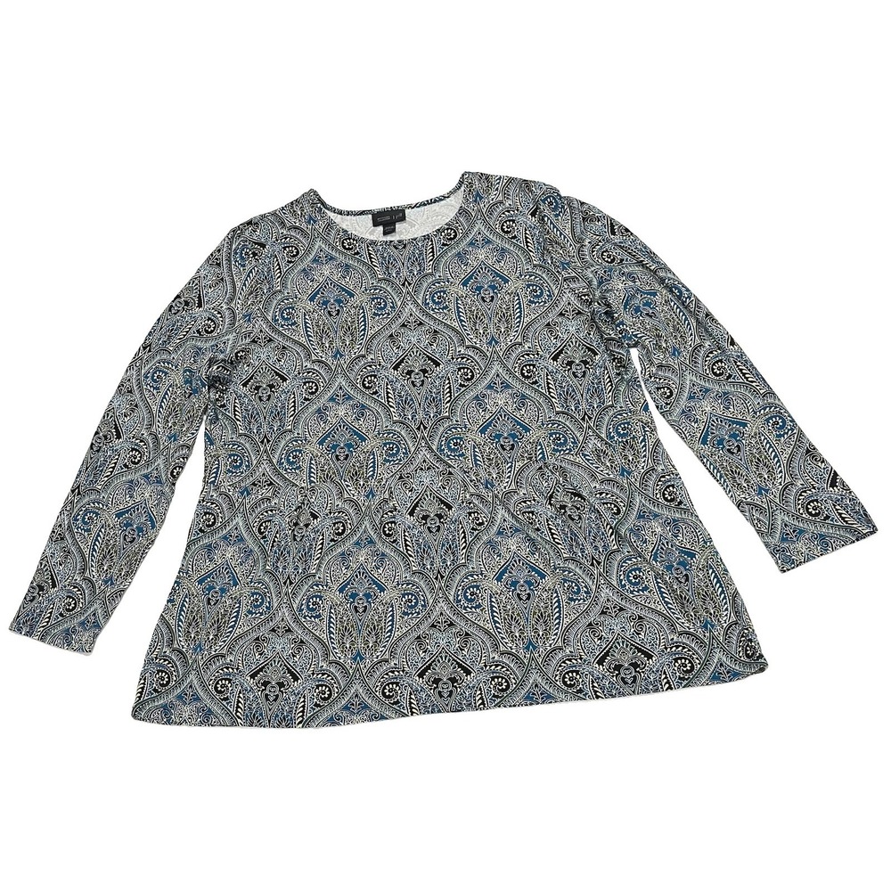JJill Wearever Tunic Top Floral Paisley Shirt Sleeve Boho Cottagecore L - Picture 2 of 7
